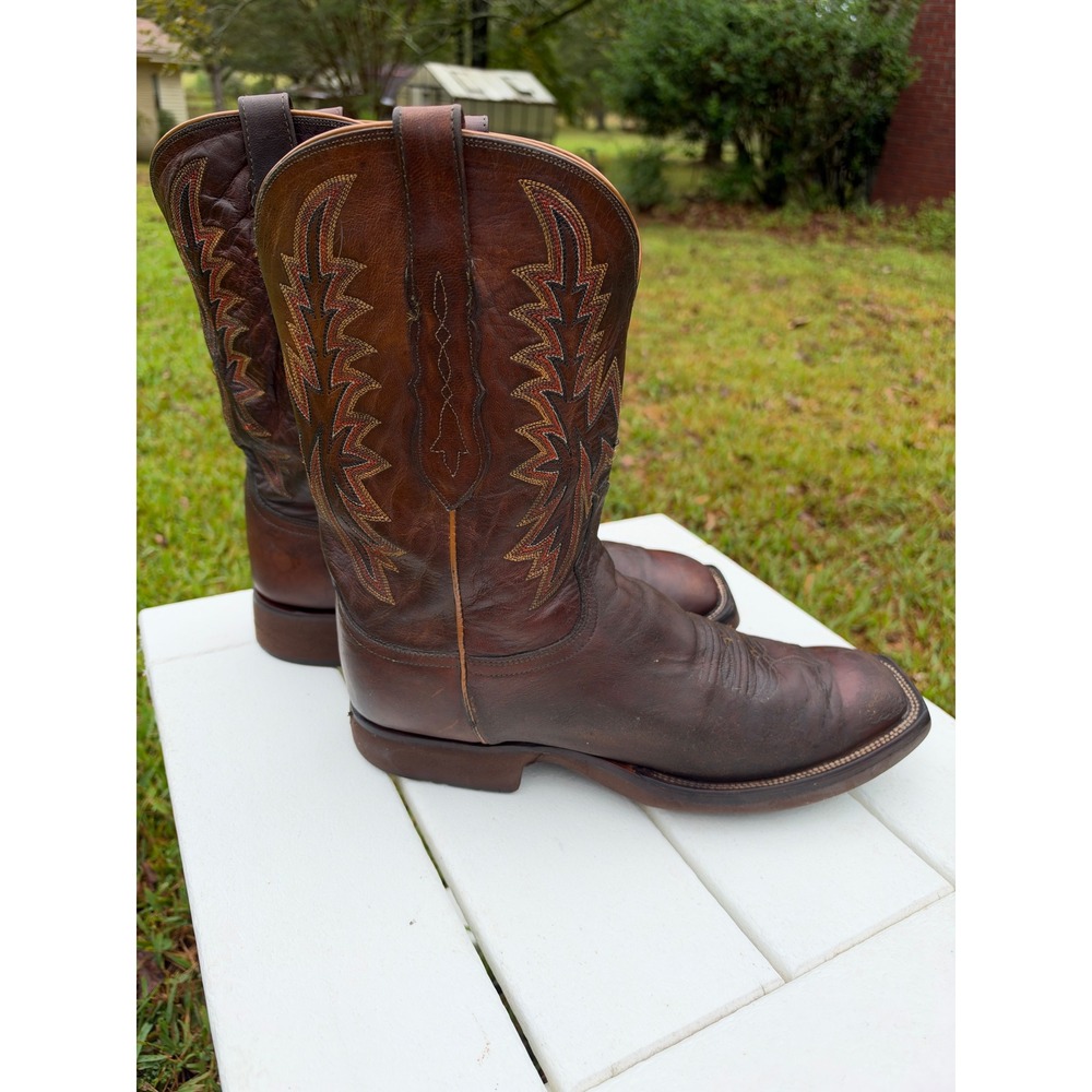 Lucchese 2000 Mens Brown Leather Western Cowboy Boots Square Toe T5681 Size 13 D